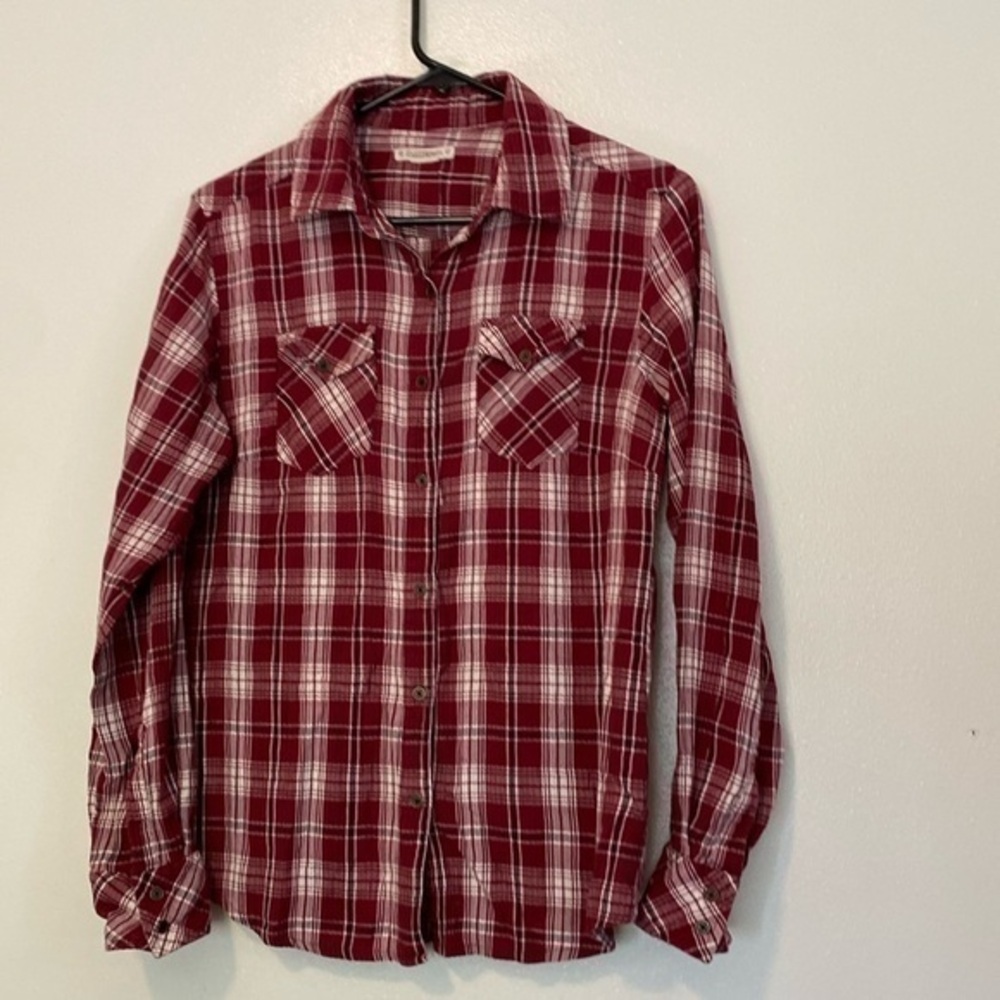 Ruff Hewn red white long sleeve plaid flannel button up shirt med